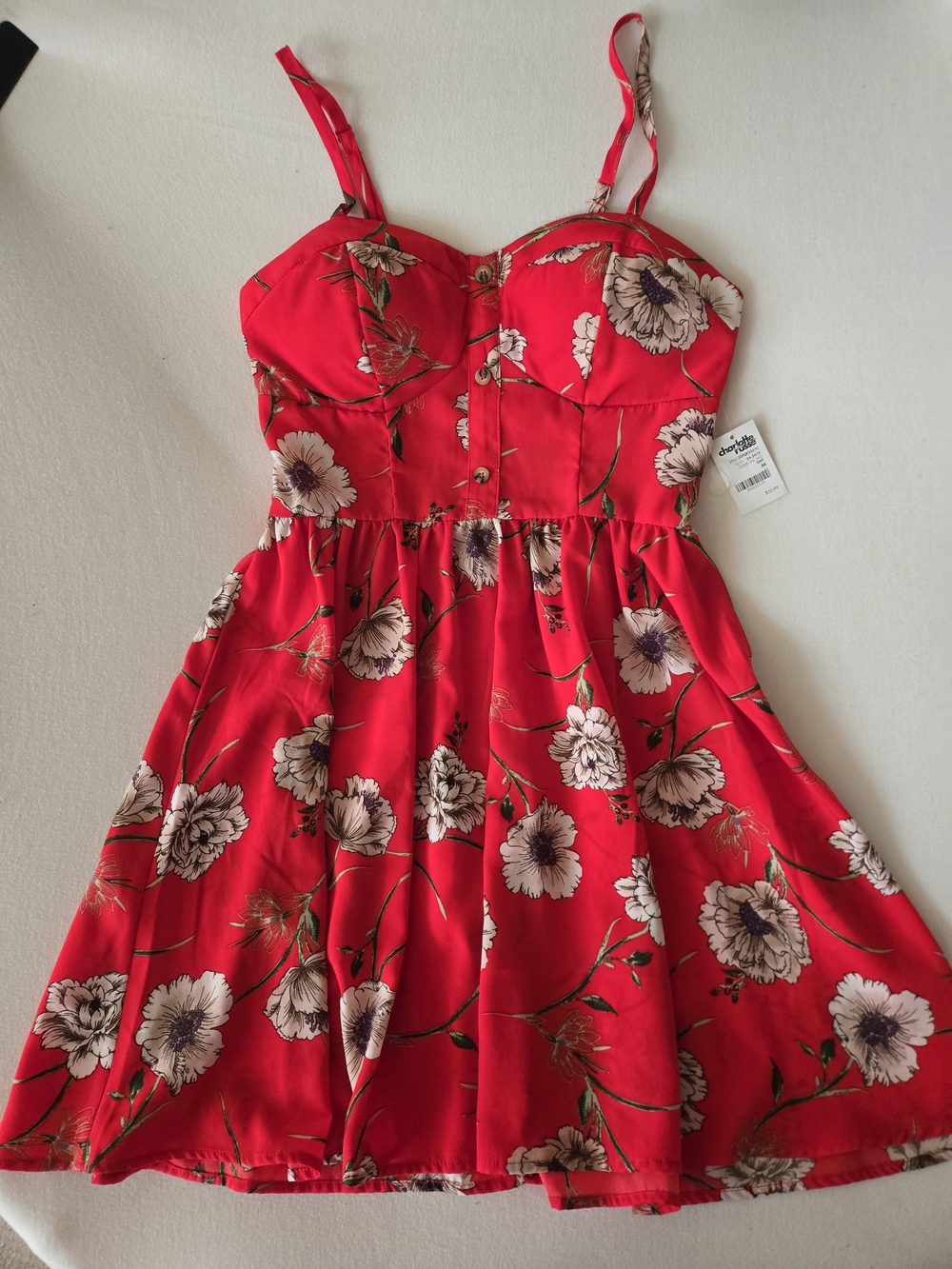 Charlotte Russe Red Floral Sweetheart Dress Size  Medium NWT